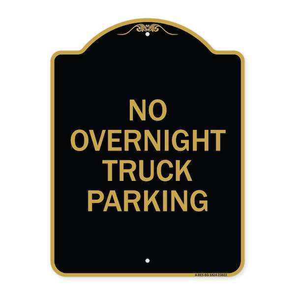 Signmission Designer Series No Overnight Truck Parking, Black & Gold Aluminum Sign, 18" x 24", BG-1824-23822 A-DES-BG-1824-23822 - main